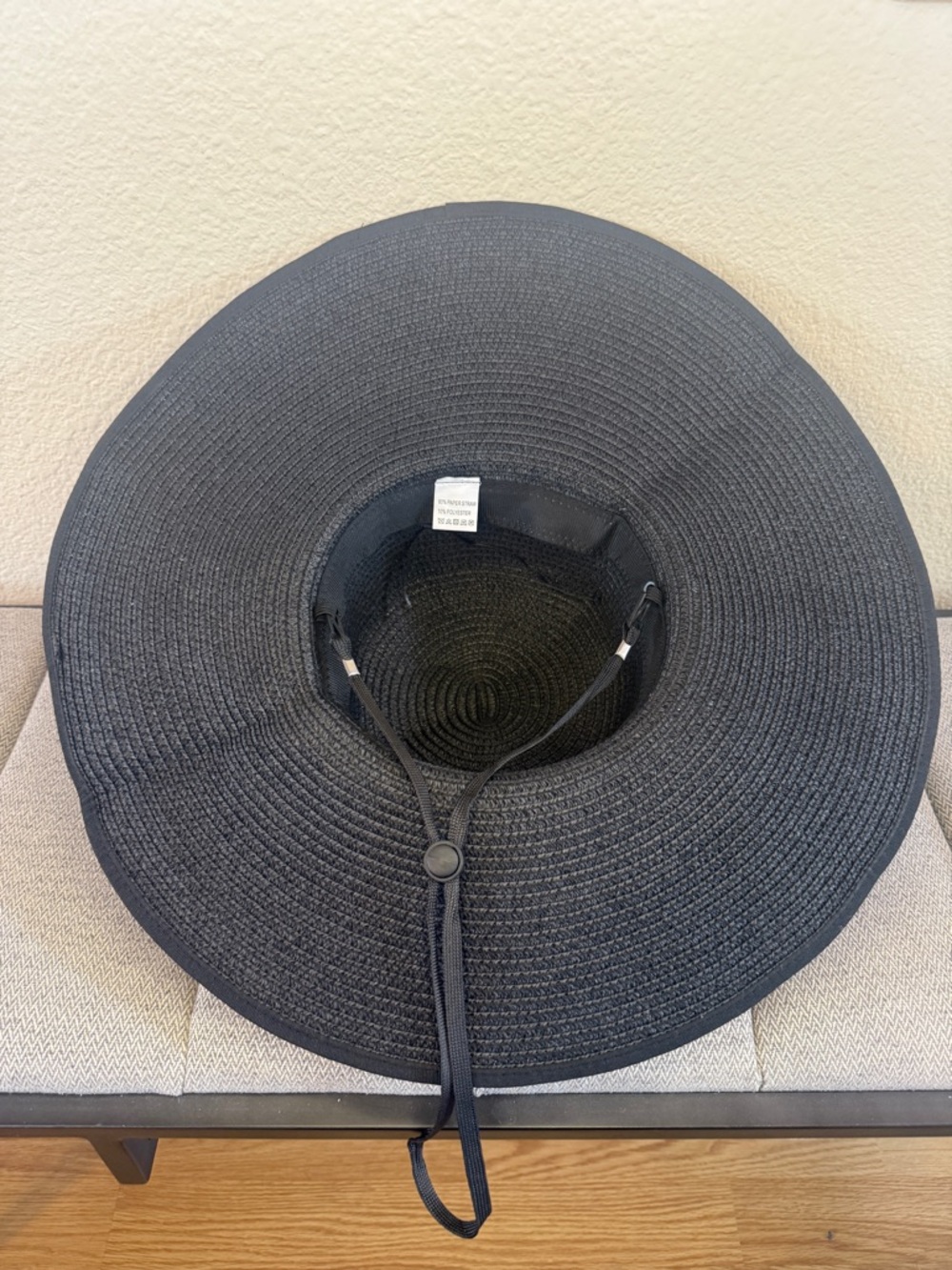 Black Wide-Brim Straw Sun Hat with Polka Dot Ribbon - Picture 7 of 16